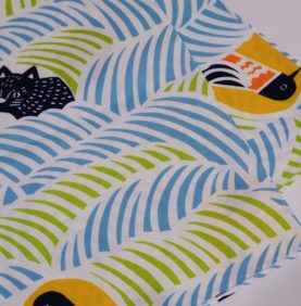 Furoshiki chat et oiseaux vert bleu 2023 (70 cm)