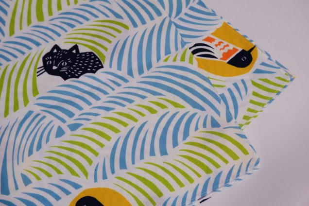 Furoshiki chat et oiseaux vert bleu 2023 (70 cm)